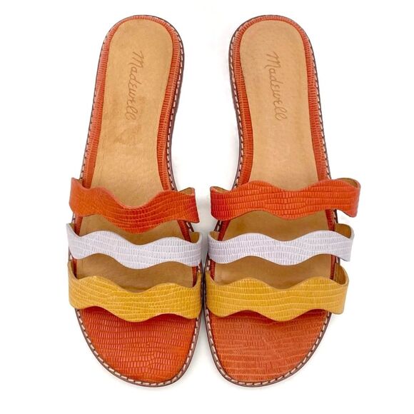 Madewell Wave Slide Sandal Size 8.5 Colorblock Leather Faded Straw Mist Multi - Picture 9 of 15